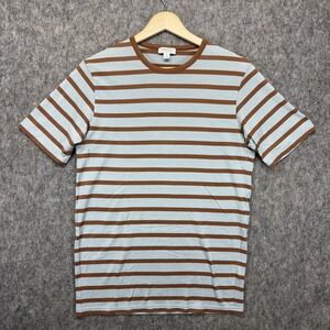 Sunspel T-Shirt Men's XS Short Sleeve Striped Blue Brown England Luxury Cotton